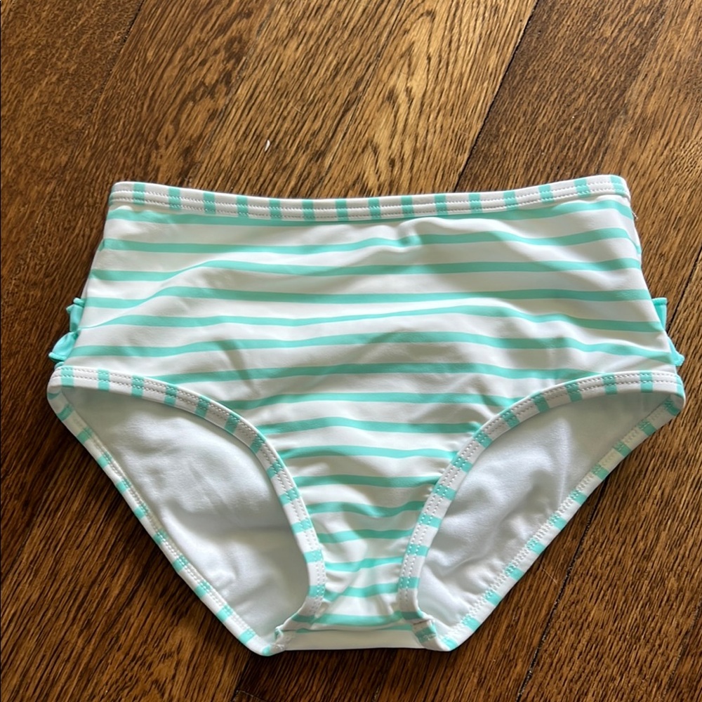 Ruffle Butts girls size 7 Kids Swim Striped Aqua and White Swim Bottoms